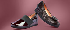 zapatos charol burdeos con cuña y pisos EVA con plantilla extraíble